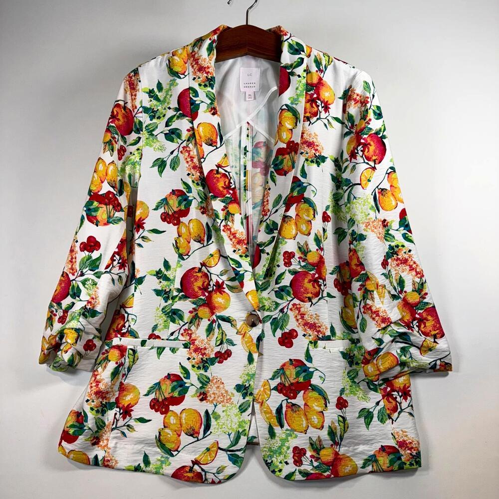 LC Lauren Conrad Floral Fruit Blazer - White, Red, Yellow, Green